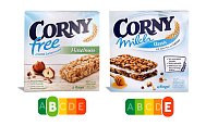 Zwei Corny-Müsliriegel, aber nur einer ist eine ausgewogene Zwischenmahlzeit: Corny Free enthält kaum gesättigte Fette und Zucker, dafür viele Proteine und Ballaststoffe – deshalb trägt er den Nutri-Score B. Corny Milch dagegen enthält mehr Zucker und Fett als eine Schoko-Sahne-Torte – der Nutri-Score entlarvt ihn auf einen Blick. Bild: Zwei Corny-Müsliriegel, aber nur einer ist eine ausgewogene Zwischenmahlzeit: Corny Free enthält kaum gesättigte Fette und Zucker, dafür viele Proteine und Ballaststoffe – deshalb trägt er den Nutri-Score B. Corny Milch dagegen enthält mehr Zucker und Fett als eine Schoko-Sahne-Torte – der Nutri-Score entlarvt ihn auf einen Blick.