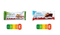 Das Verpackungsdesign der Joghurt-Schnitte von Ferrero lässt einen leichten Snack vermuten – der Nutri-Score zeigt, dass sie genauso wie die Milchschnitte in Wahrheit eine Zucker-Fett-Bombe ist. Bild: Das Verpackungsdesign der Joghurt-Schnitte von Ferrero lässt einen leichten Snack vermuten – der Nutri-Score zeigt, dass sie genauso wie die Milchschnitte in Wahrheit eine Zucker-Fett-Bombe ist.