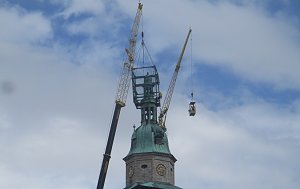 Bauarbeiten am Turm der Marktkirche in Bad Langensalza