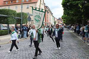 Festumzug mit fr&ouml;hlichen Menschen