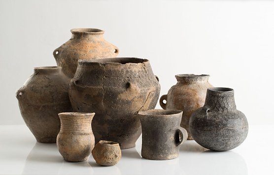Jungsteinzeitliche Keramikfunde aus der Unstrut-Hainich-Region.  (Foto: Foto: Tino Sieland, &copy; M&uuml;hlh&auml;user Museen )