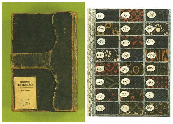 Das Musterbuch der Handelsfirma Heinrich und Christian Lutteroth zeigt die Vielseitigkeit der M&uuml;hlh&auml;user Textilproduktion bereits zu Beginn des 19. Jahrhunderts.   (Foto: Foto: Stadtarchiv M&uuml;hlhausen)