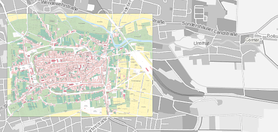 Die bauliche Gestalt M&uuml;hlhausens im Stadtplanvergleich (Foto: Universit&auml;t M&uuml;nster, Institut f&uuml;r vergleichende St&auml;dtegeschichte)