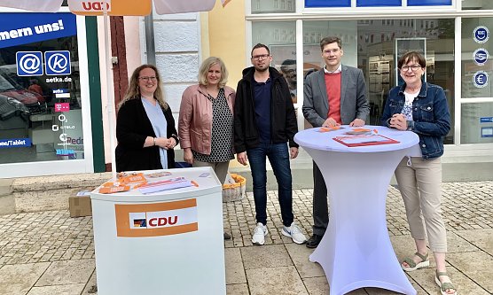 Christian Hirte (2.v.r.) mit einem Team heute in der Bad Langensalzaer Innenstadt (Foto: Eva Maria Wiegand)