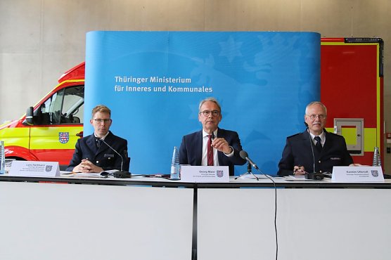 Th&uuml;ringens Innenminister Georg Maier stellte die Feuerwehrstatistik f&uuml;r das Jahr 2022 in der neuen Feuerwache in Nordhausen vor (Foto: agl)