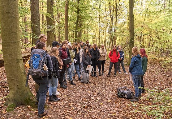 W&auml;hrend ihres Praktikums leiten die Studierenden im Nationalpark Hainich u.a. F&uuml;hrungen f&uuml;r Kinder und Jugendliche. (Foto: Tino Sieland)