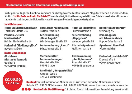 Diese Gastgeber &ouml;ffnen ihre T&uuml;ren.  (Foto: Grafik: Touristinformation M&uuml;hlhausen)