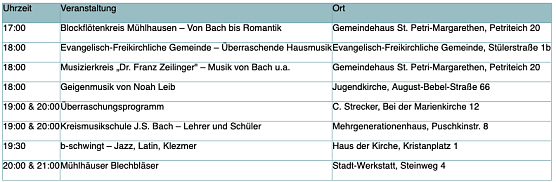 Programm zur langen Nacht der Hausmusik in M&uuml;hlhausen (Foto: Stadt M&uuml;hlhausen)