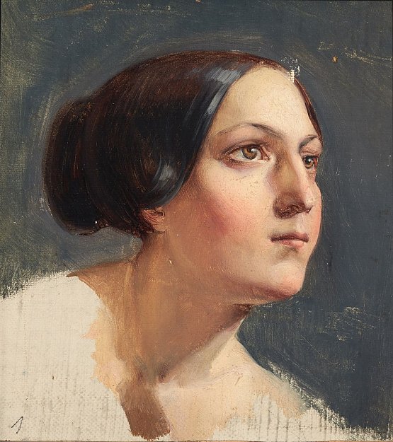 Bild: Carl Gottfried Pfannschmidt  Kopfstudie einer jungen Frau im Halbprofil,  &Ouml;l auf Leinwand, um 1840