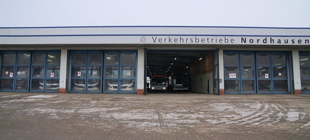 Bild: Busse stehen in den Garagenanlagen der Nordh&auml;user Verkehrsbetriebe. 