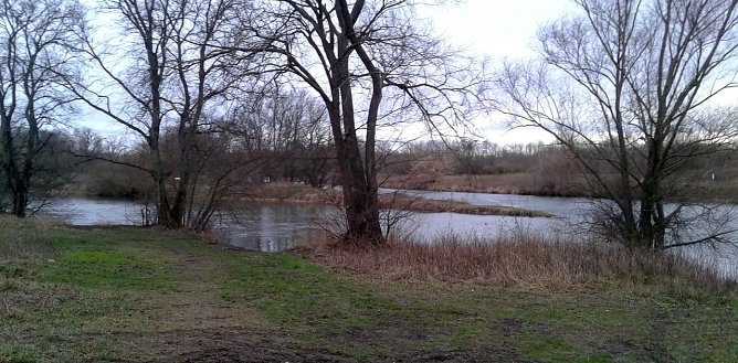 Am Sonntagnachmittag erreichten Teilnehmer des 32. S&uuml;dharz-Hunderters  nach 112 Kilometern die M&uuml;ndung der Wei&szlig;en Elster in die Saale am S&uuml;drand von Halle.  (Foto: privat)