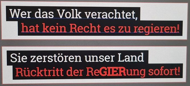 Von den Spazierg&auml;ngern in M&uuml;hlhausen mitgef&uuml;hrte Plakate (Foto: H.Kuhnert)