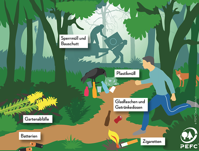 M&uuml;ll im Wald schadet allen (Foto: PEFC Deutschland/Th&uuml;ringenForst)
