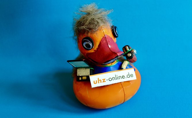 Unsere Zeitungsente rechnet sich gute Chancen beim Rennen aus (Foto: Eva Maria Wiegand) Unsere Zeitungsente rechnet sich gute Chancen beim Rennen aus (Foto: Eva Maria Wiegand)