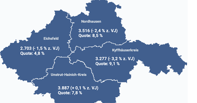 Au&szlig;er im Unstrut-Hainich-Kreis ist die Zahl der Arbeitslosen &uuml;berall gesunken.  (Foto: Agentur f&uuml;r Arbeit)