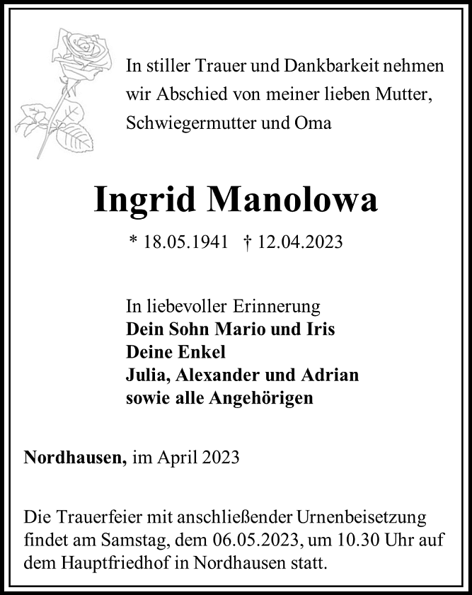 Traueranzeige (Foto: Schade)