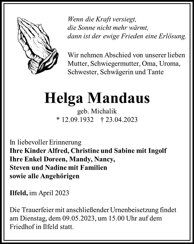 Traueranzeige (Foto: Schade)