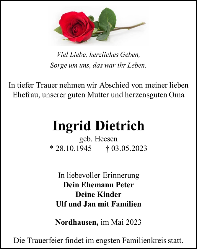 Traueranzeige (Foto: Schade)