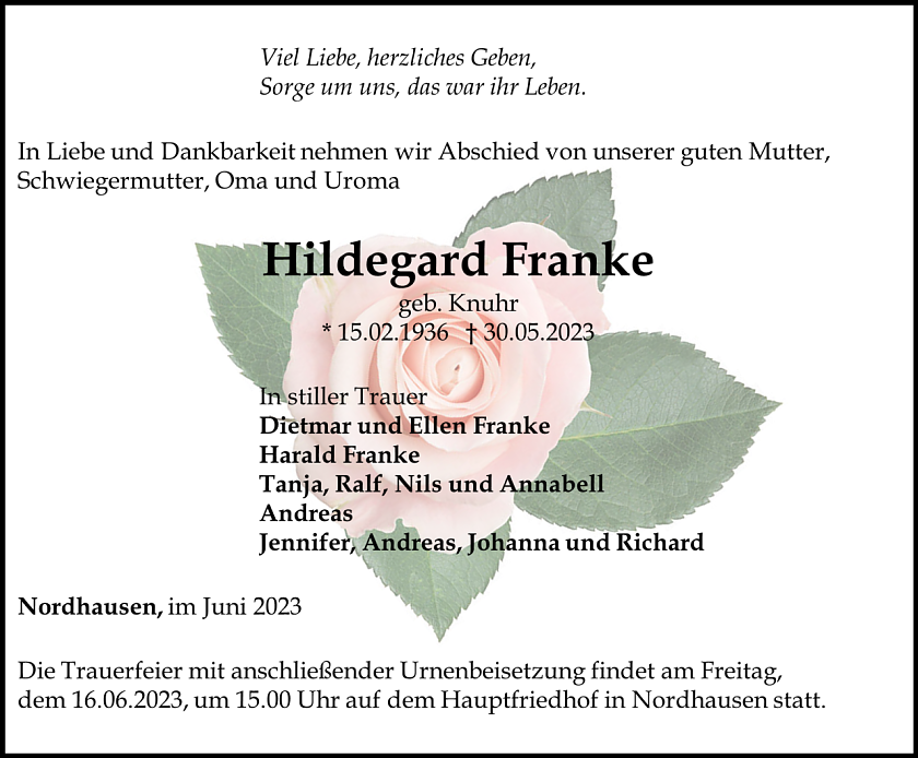 Traueranzeige (Foto: Schade)