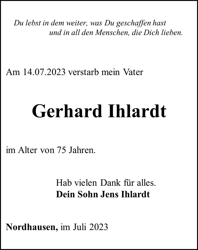 Traueranzeige (Foto: Schade)