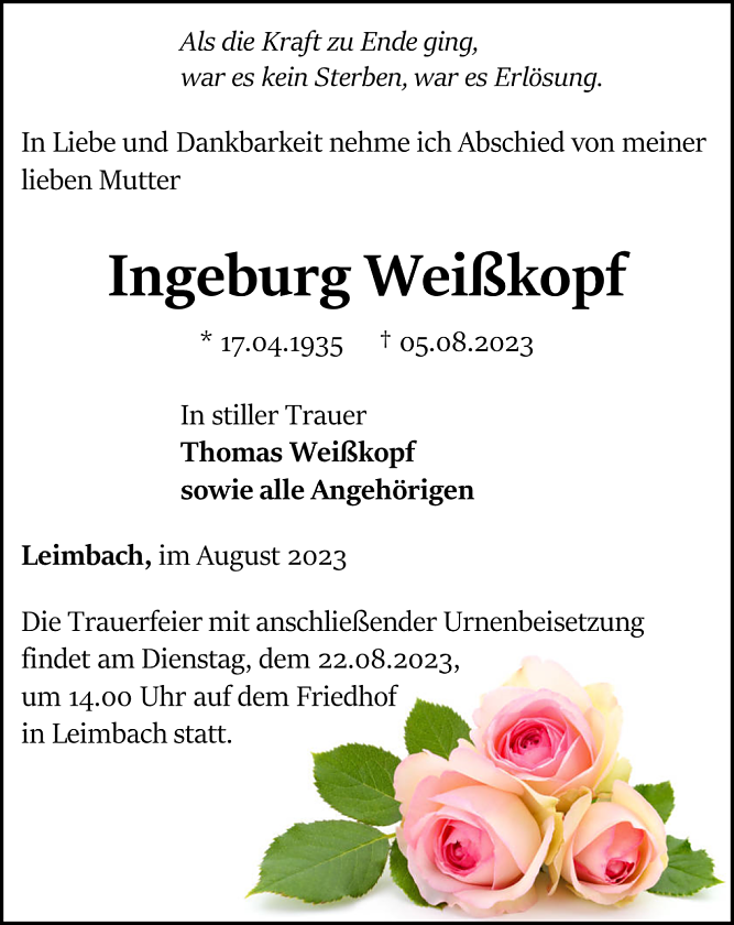 Traueranzeige (Foto: Schade)