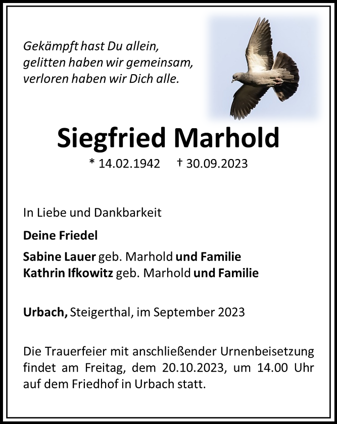 Traueranzeige Marhold (Foto: Bestattungshaus Schade)