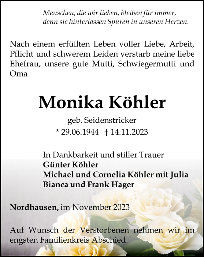 Traueranzeige (Foto: Bestattungshaus Schade)