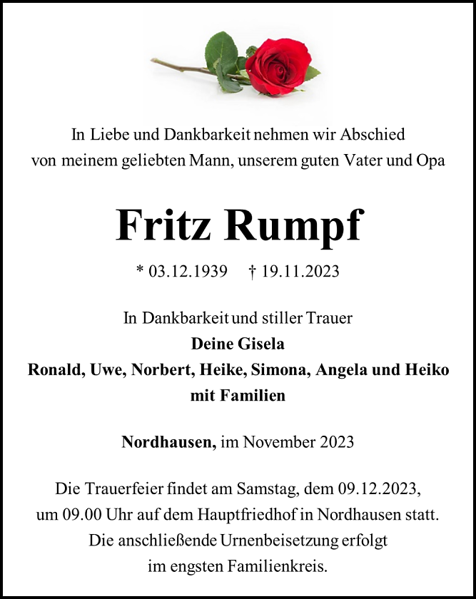 Traueranzeige (Foto: Bestattungshaus Schade)