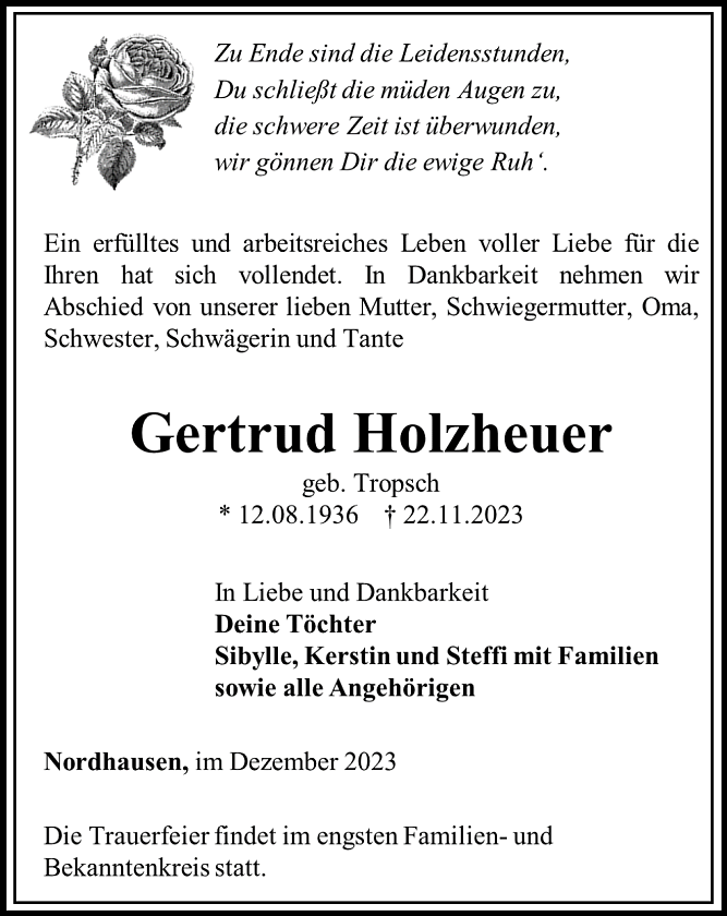 Traueranzeige (Foto: Bestattungshaus Schade)