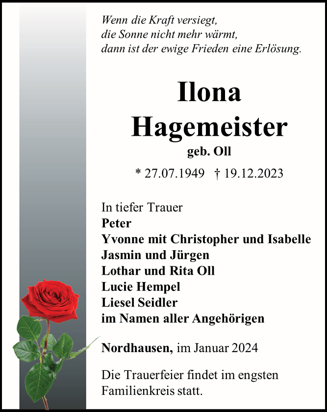 Traueranzeige Hagemeister (Foto: Bestattungshaus Eckhard Schade)