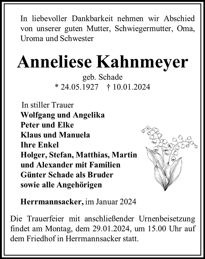 Traueranzeige (Foto: Schade)