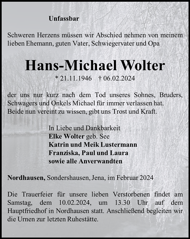 Traueranzeige (Foto: Bestattungshaus Eckhard Schade)