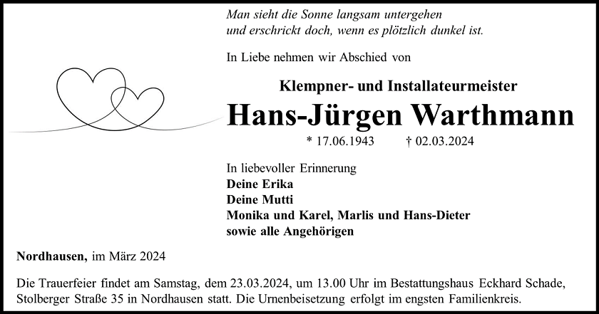 Traueranzeige (Foto: Bestattungshaus Eckhard Schade)