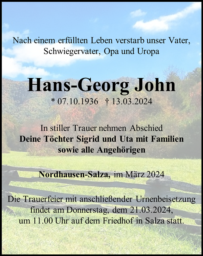 Traueranzeige (Foto: Schade)