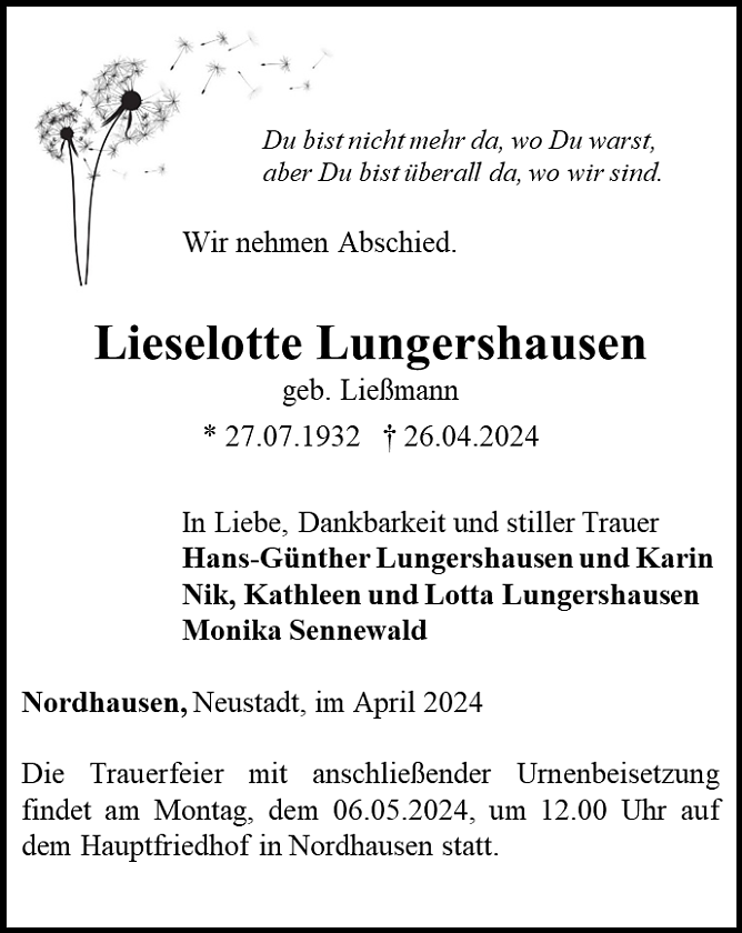 Todesanzeige (Foto: Bestattungshaus Schade)