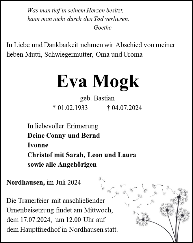 Traueranzeige (Foto: Schade)