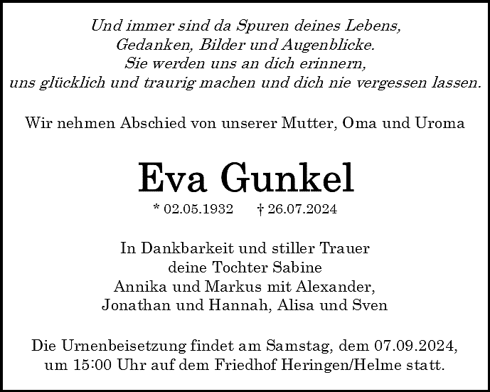 Traueranzeige (Foto: Bestattungshaus Schade)