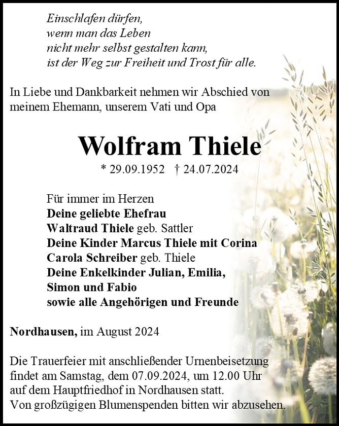 Traueranzeige (Foto: Bestattungshaus Schade)