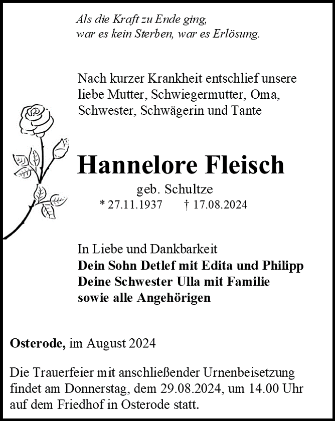 Traueranzeige (Foto: Bestattungshaus Eckhard Schade)