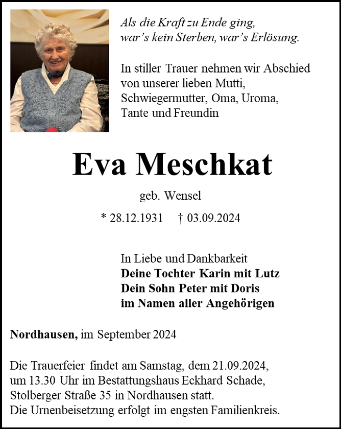 Traueranzeige (Foto: Bestattungshaus Eckhard Schade)