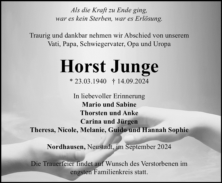 Traueranzeige (Foto: Bestattungshaus Eckhard Schade)