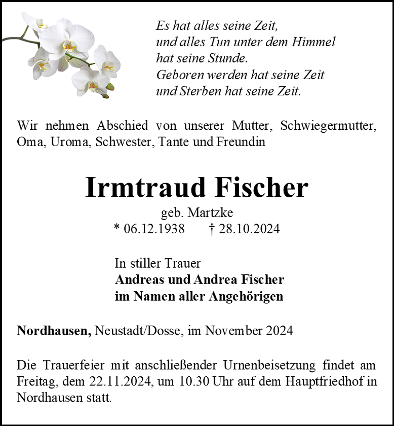 Traueranzeige (Foto: Bestattungshaus Schade)