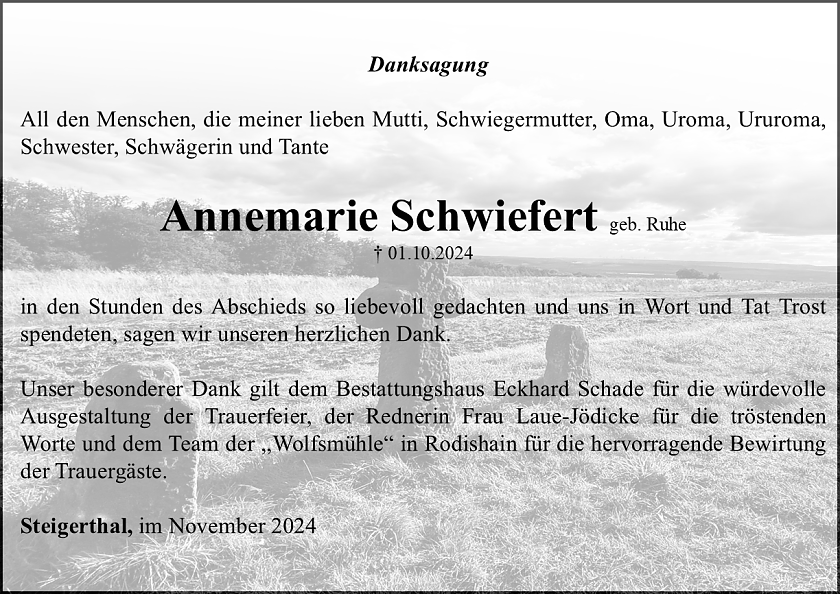 Danksagung (Foto: Bestattungshaus Schade)