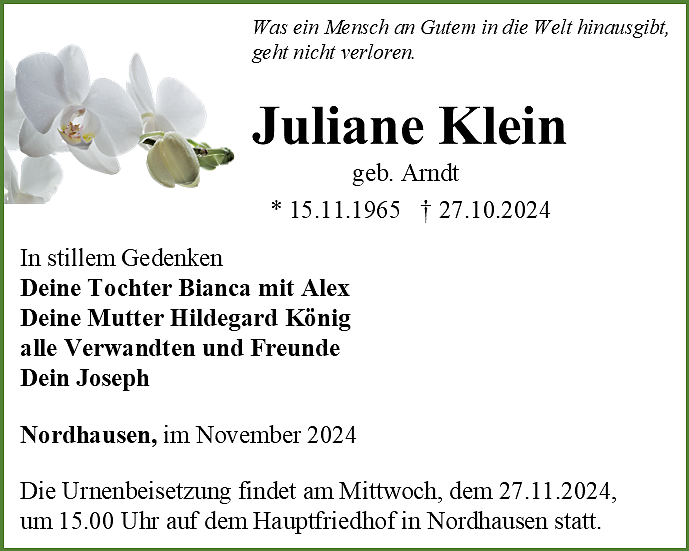 Traueranzeige (Foto: Bestatungshaus Eckhard Schade)