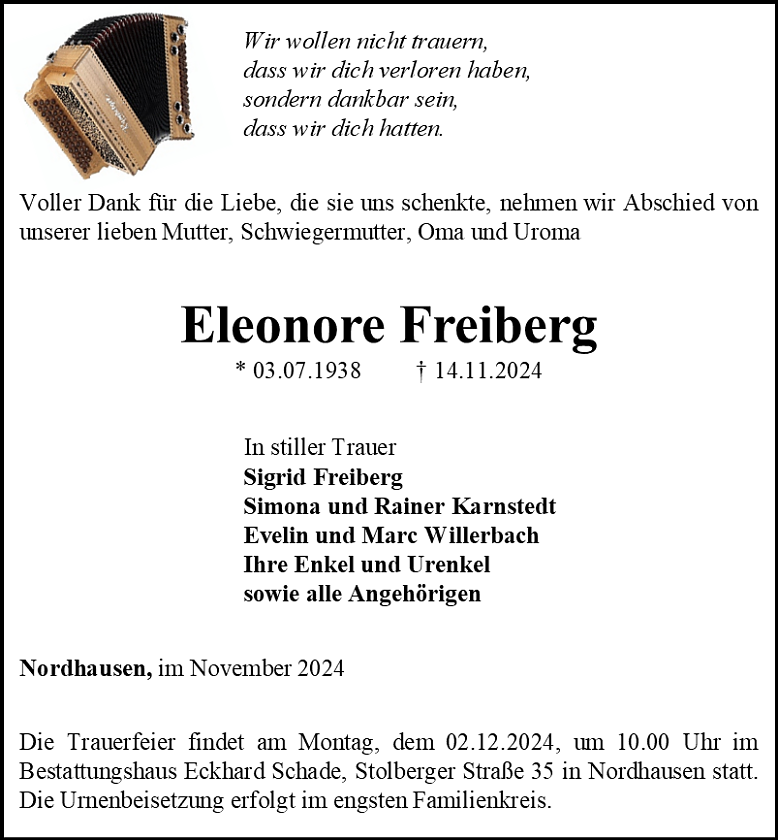 Traueranzeige (Foto: Bestattungshaus Eckhard Schade)