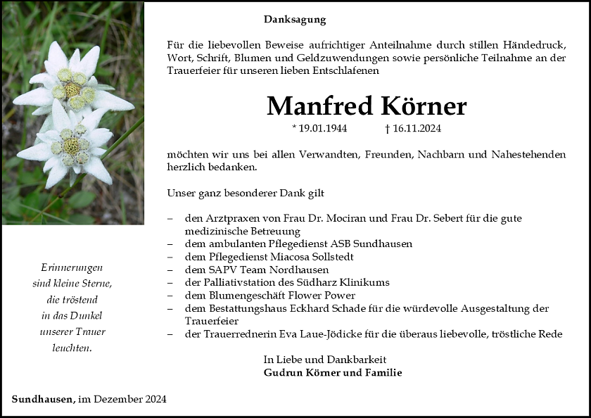 Danksagung (Foto: Bestattungshaus Eckhard Schade)