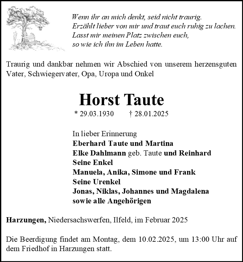 Traueranzeige (Foto: Bestattungshaus Eckhard Schade)