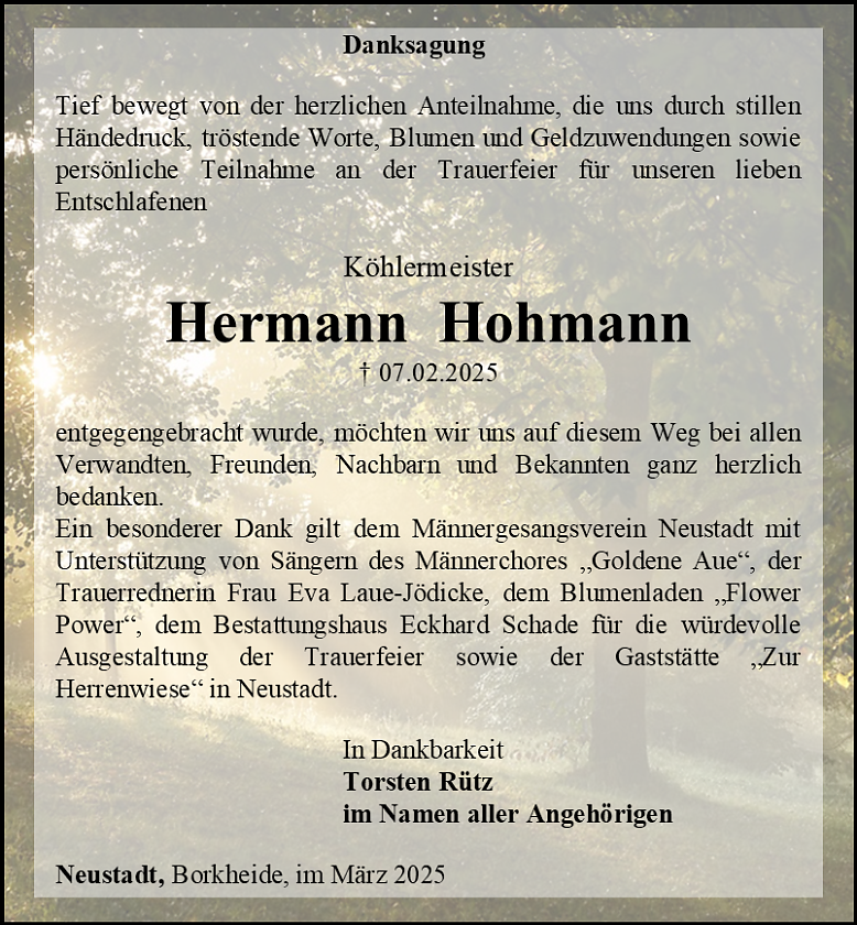 Danksagung (Foto: Bestattungshaus Eckhard Schade)