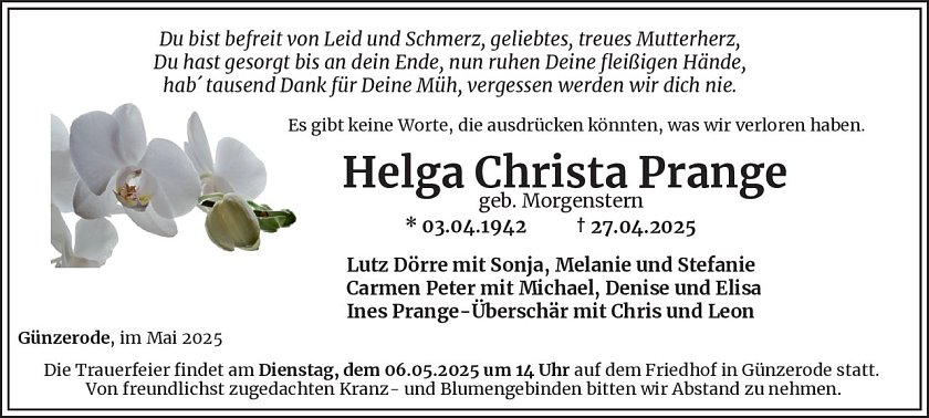 Traueranzeige (Foto: Bestattungsinstitut Westerhausen)