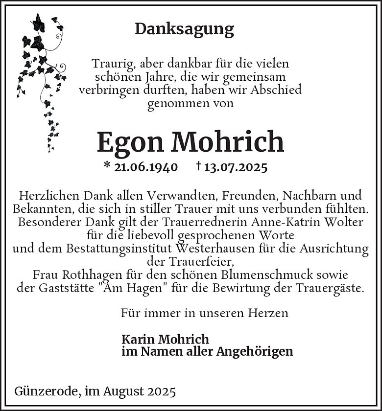 Danksagung (Foto: Best. Westerhausen)